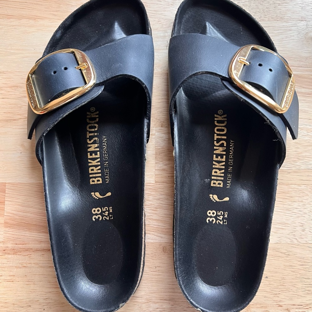Birkenstock Madrid Dark Navy Sandals with Gold Buckle